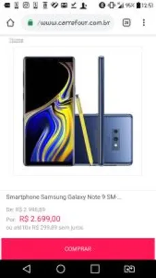 Smartphone Samsung Galaxy Note 9 128GB Azul Tela 6.4" Câmera 12MP Android 8.0  |R$2.500