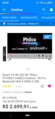 Smart TV 4K LED 58” Philco PTV58G71AGBLS Android - 