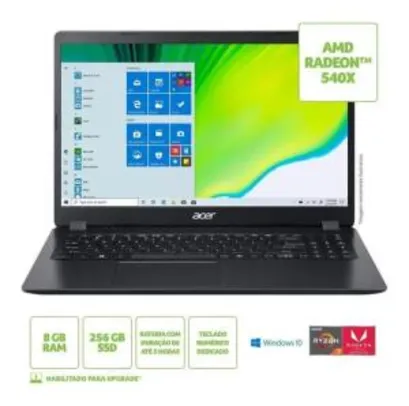 Notebook Acer Aspire 3 A315-42g-r1ft Ryzen 7 8gb 256gb GPU Decicada AMD 540X | R$ 3.698