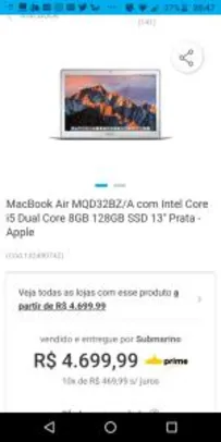 MacBook Air MQD32BZ/A com Intel Core i5 Dual Core 8GB 128GB SSD 13'' Prata - Apple