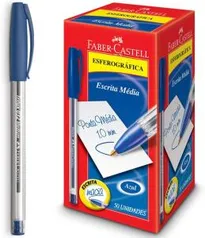 Caneta Esferográfica Trilux 032 Ponta Media 50 Unidades, Faber-Castell, Azul