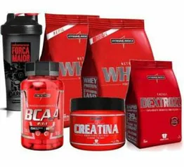 Kit 2x Whey 900g Chocolate + Bcaa + Creatina + Coqueteleira+ Dextrozz - R$114