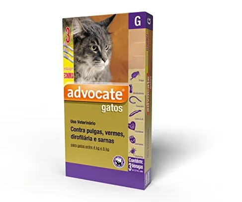 [Cupom Missão R$108] Combo Advocate® Multiproteção contra pulgas, vermes, sarnas em gatos de 4kg até 8kg - 3 Bisnagas