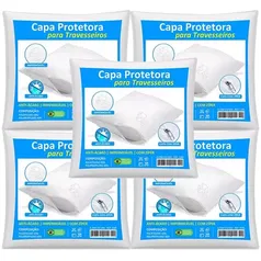 Kit 5 Capas Travesseiro Impermeável Branca 50cm x 70cm Com Zíper e HipoAlergênico