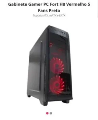 Gabinete Gamer PC Fort H8 Vermelho 5 Fans Preto | R$281