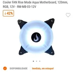 Cooler FAN Rise Mode Aqua Motherboard, 120mm, RGB, 12V | R$29