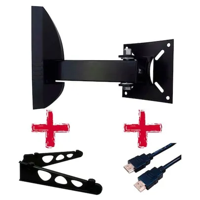 Suporte Biarticulado de Parede Brasforma SBRP-136 para TVs de  10” a 55” + Suporte DVD + CABO HDMI