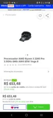 Processador Ryzen 3 2200g PRO | R$653