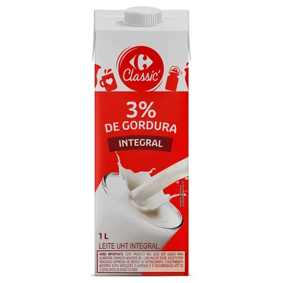 (Regional / Levando 26 R$82,16) Leite UHT Integral Carrefour Classic 1L