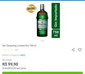 Gin Tanqueray London Dry 750 ml | R$80