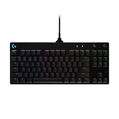 Teclado Mecânico Gamer Logitech G PRO com Layout US, RGB LIGHTSYNC, Design TKL, Cabo Destacável e Switch Exclusivo GX Blue Clicky