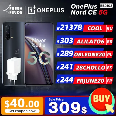 SMARTPHONE ONEPLUS NORD CE 5G 8GB 128GB | R$1525
