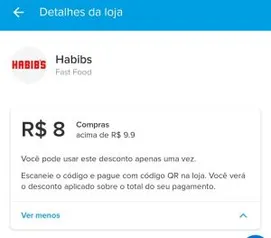 R$8 off acima R$10 no Habib's com Mercado Pago