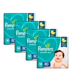 Kit 4 Fralda Pampers Confort Sec M com 80 unidades(320) | R$163