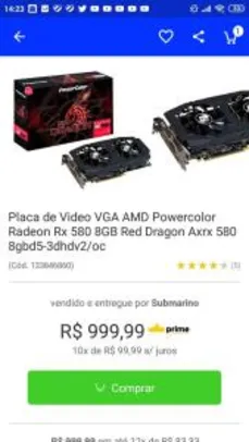 (12X CC SUB) Placa De Video Vga Amd Powercolor Radeon Rx 580 8gb Red Dragon Axrx 580 8gbd5-3dhdv2/oc