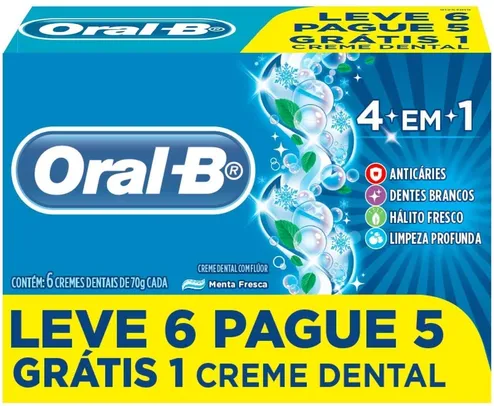 [Prime] Creme Dental Oral-B 4 em 1 70g Leve 6 Pague 5 | mín 2 unid | R$9