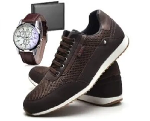 Sapatênis Sapato Casual Com Relógio e Carteira Masculino JUILLI R1100DB. Frete grátis acima de 149.00