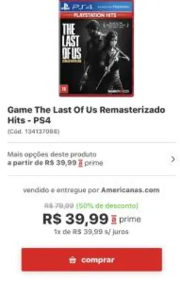 [APP] jogo PS4 The Last Of Us Remasterizado por 39,99