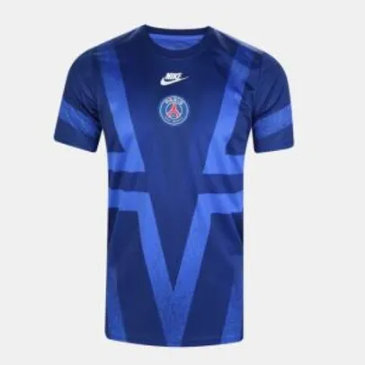 Camisa Paris Saint Germain Pré Jogo - Azul e Branco (P e M apenas) | R$ 87