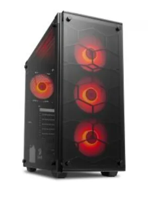 Gabinete Gamer Redragon Wheel Jack, Mid Tower, Com 4 Fans Red, Vidro Temperado, Black, S-fonte - R$409,90