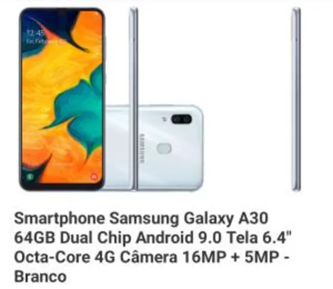 [APP] Smartphone Samsung Galaxy A30 64GB | R$856