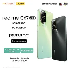 [No Brasil] Realme C67 128GB 256GB ROM / 6GB 8GB RAM Smartphone 4G, Processador Snapdragon 685, Carregador 33W