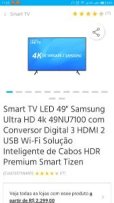 Smart TV Samsung 4k 49nu7100