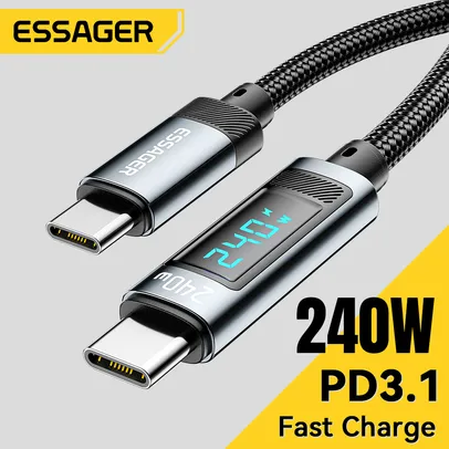 [Já Com Impostos] Essager Cabo USB Tipo C para USB C, 240W, PD 3.1, Carregamento Rápido