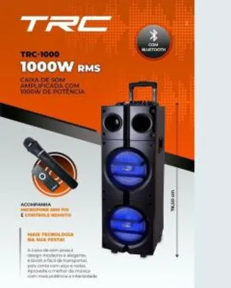 Caixa Amplificada Trc 1000 1000w Rms Bluetooth, Usb Com Rádio Fm