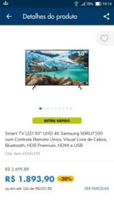 Smart TV LED 50" UHD 4K Samsung 50RU7100