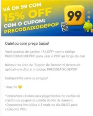 [RJ] 15% de desconto no 99