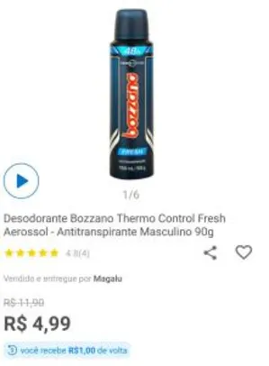 [MagaluPay] Desodorante Bozzano Thermo Control Fresh Aerosol 90g | R$3,99 cada