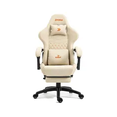 Cadeira Gamer KBM! GAMING Tempest CG600, Branco, Com Almofadas, Descanso Para Pernas Retrátil, Reclinável - KGCG600BR