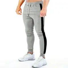 (APP) Calça Moletom Masculina Uso Casual ou Academia Cinza Faixa Preta Luxo Bezzter | R$39