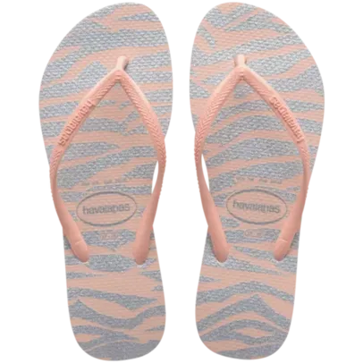 Chinelo Havaianas Slim Animals Glitter - Cor Areia