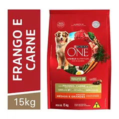 NESTLÉ® PURINA® ONE® Ração Seca para cães adultos Médios e Grandes Frango e Carne 15kg