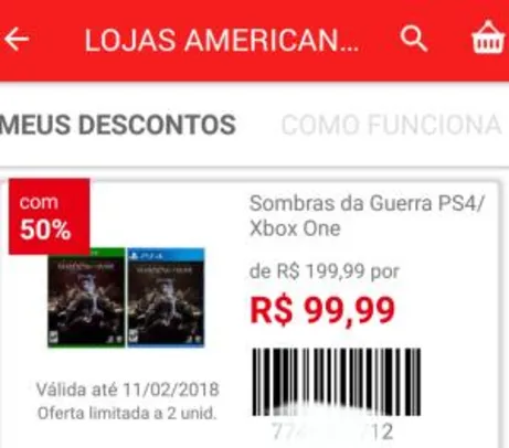 Sombras da Guerra - PS4/XBOX ONE (APP Americanas / Loja física)