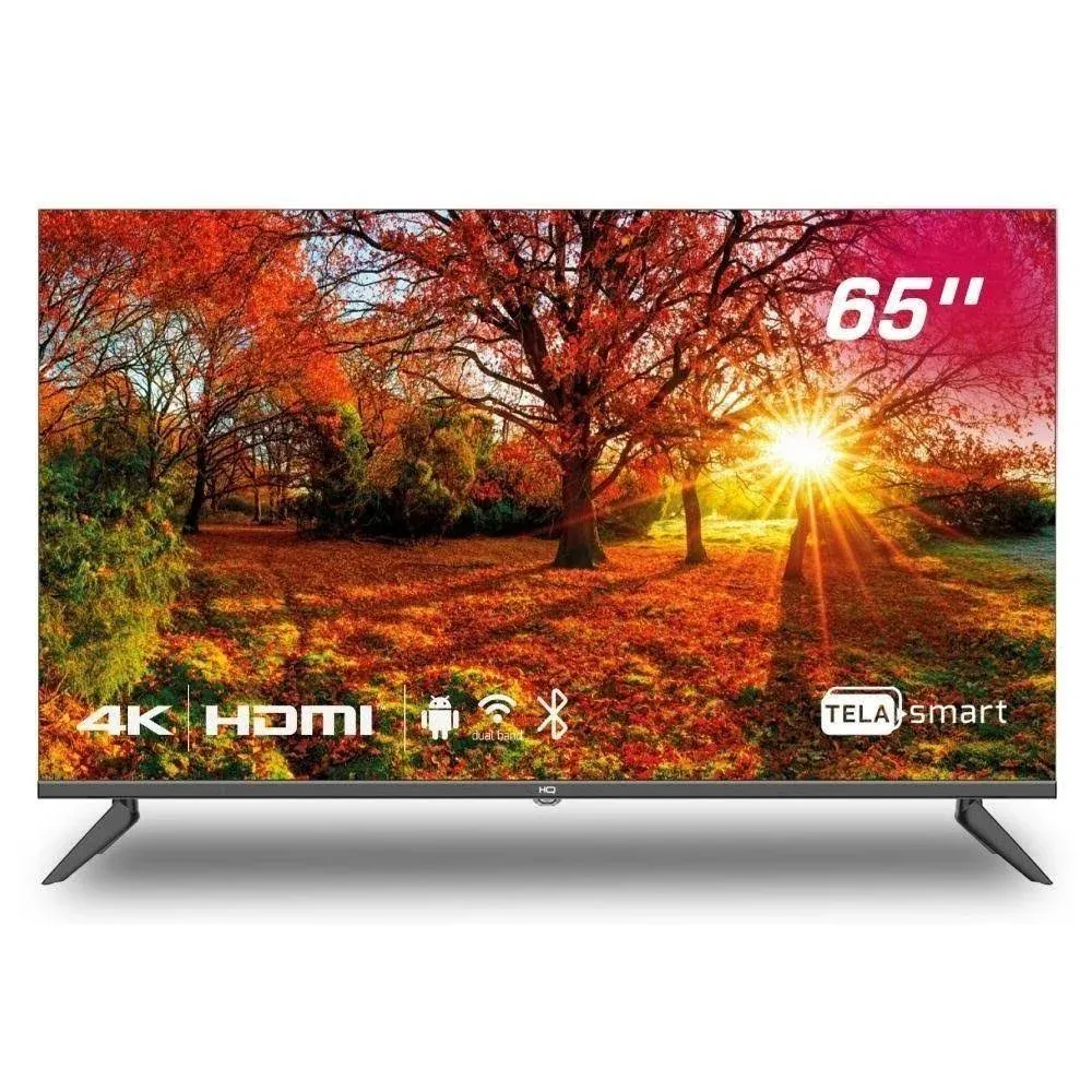 Hq Smart Tv 65" 4K Com Conversor Digital Externo 3 HDMI 2 Usb Wi-Fi Design Slim e Tela Frameless